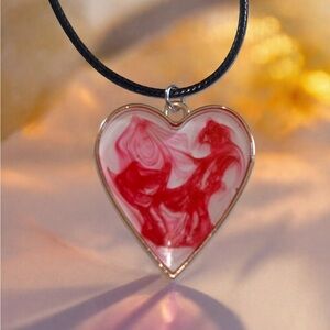 Handcrafted Red Heart Pendant Necklace with Abstract Design